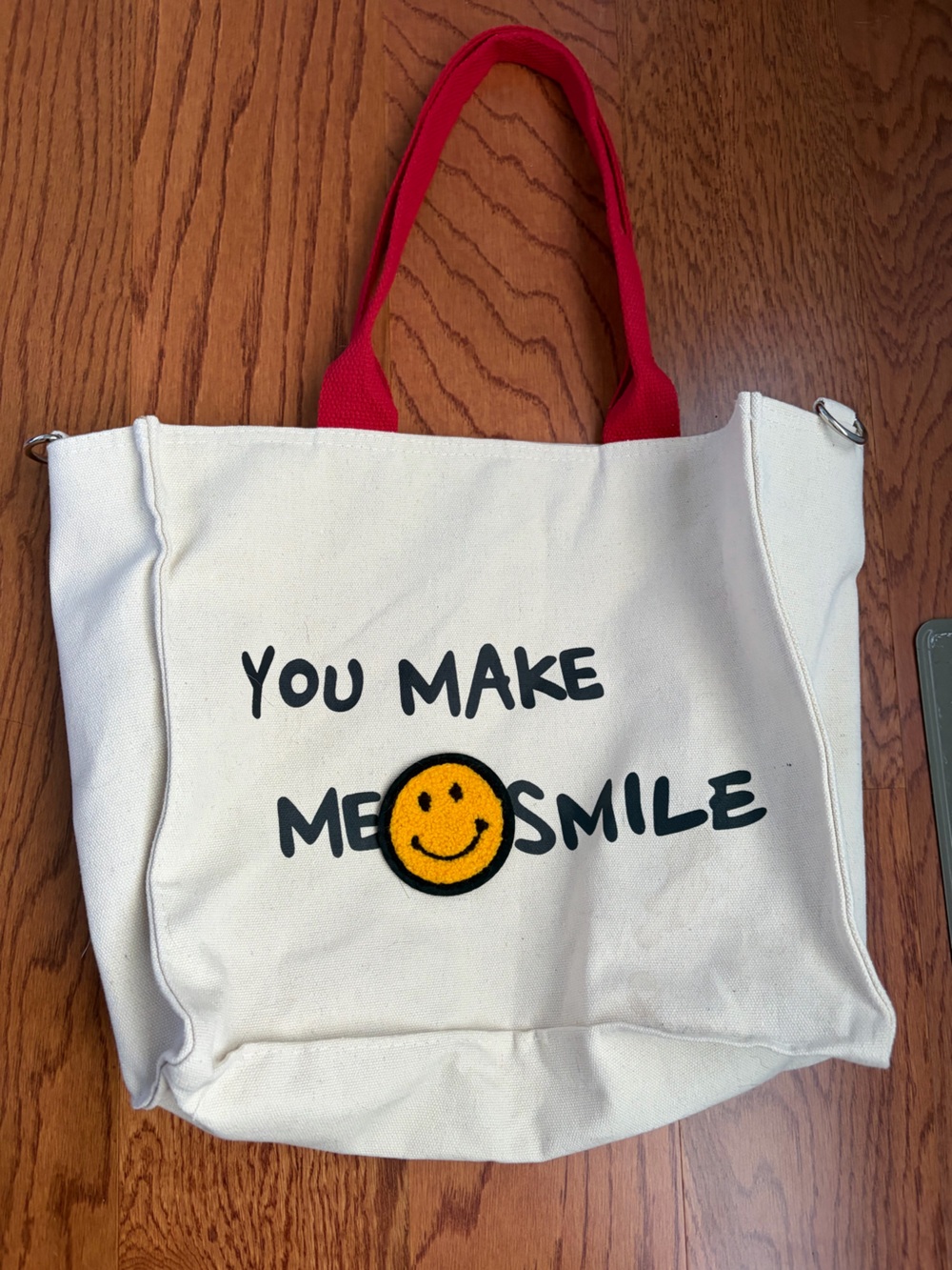 Canvas Tote with Smiley Face - "You Make Me Smile"